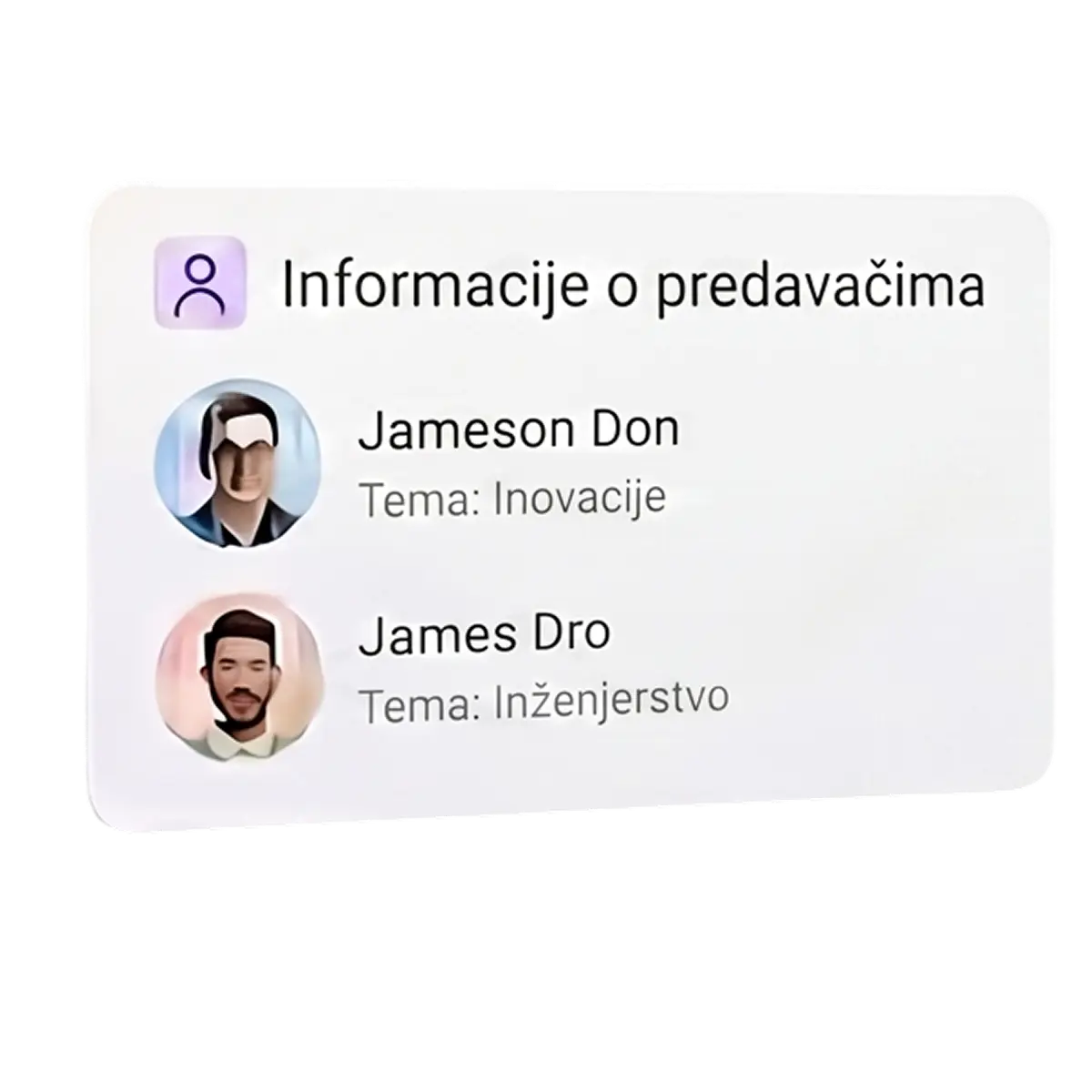 Kartica s informacijama o predavačima
