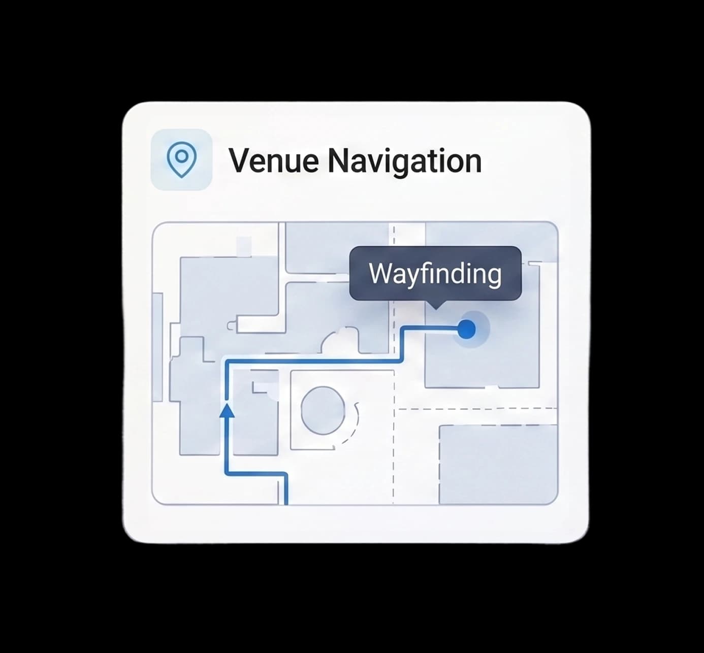 Venue navigation card with a wayfinding map